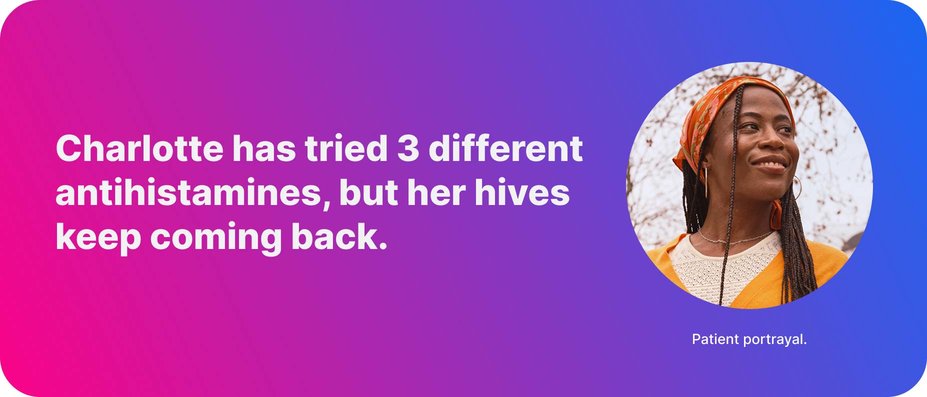 Charlotte has tried 3 different antihistamines, but her hives keep coming back. Patient portrayal.