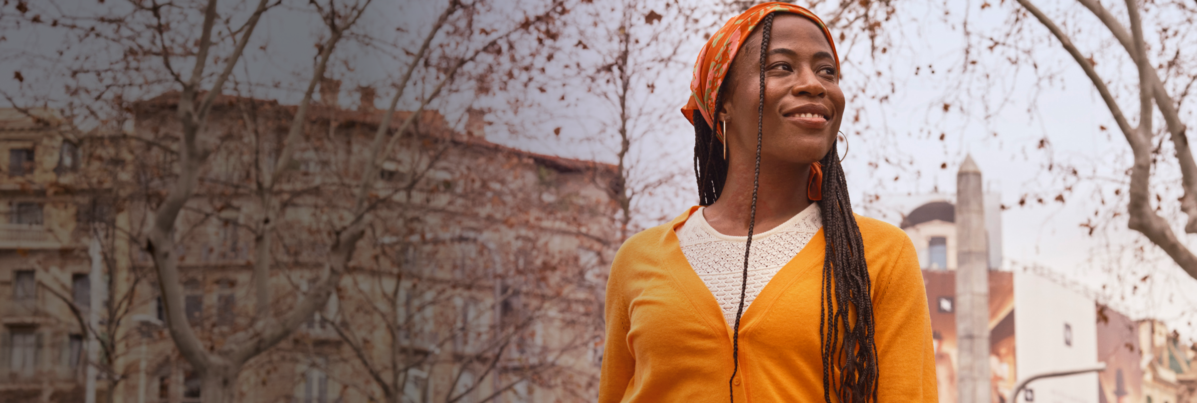 Novartis patient support page hero image. Patient portrayal.